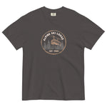 Alpine ski lodge gondola badge design on a Graphite garment-dyed cotton t-shirt