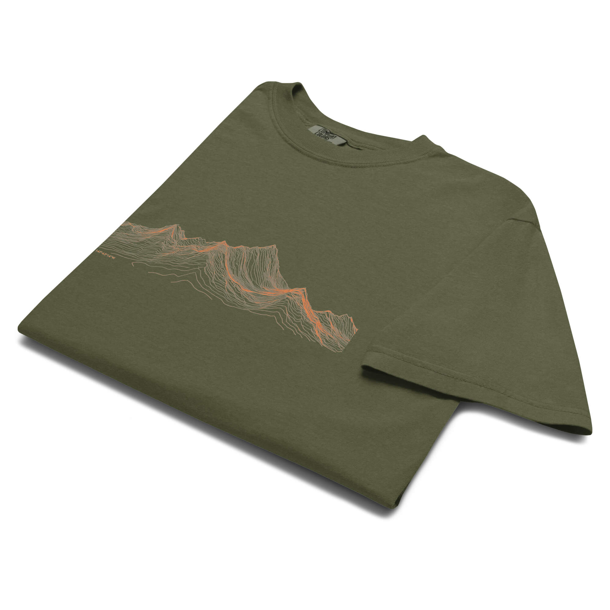 Mountain range topographic design on a Hemp garment-dyed cotton t-shirt