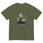 Hedgehog and crescent moon design on a Hemp garment-dyed cotton t-shirt
