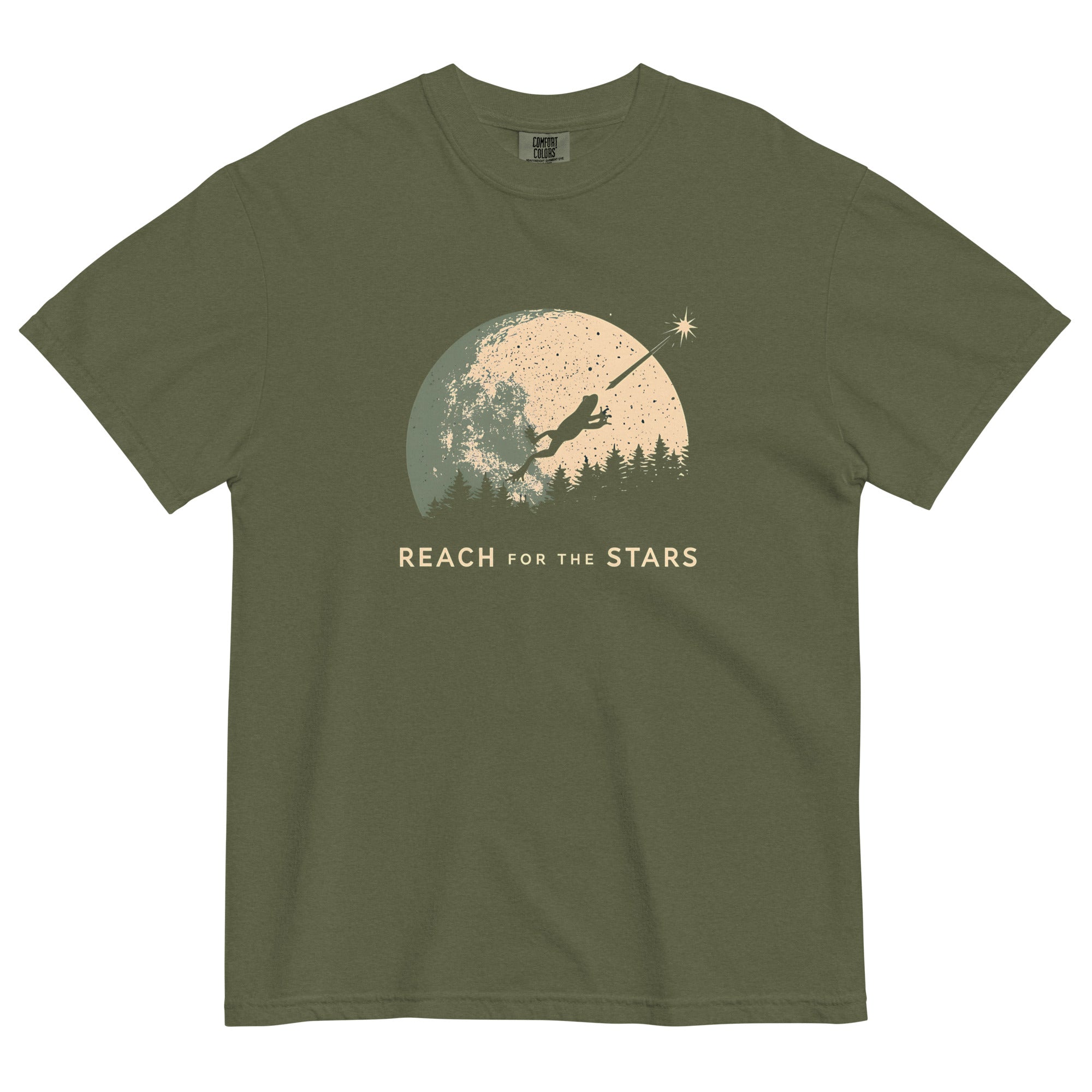 Frog and full moon design on a Hemp garment-dyed cotton t-shirt