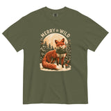 Fox in the snow Christmas design on a Hemp garment-dyed cotton t-shirt