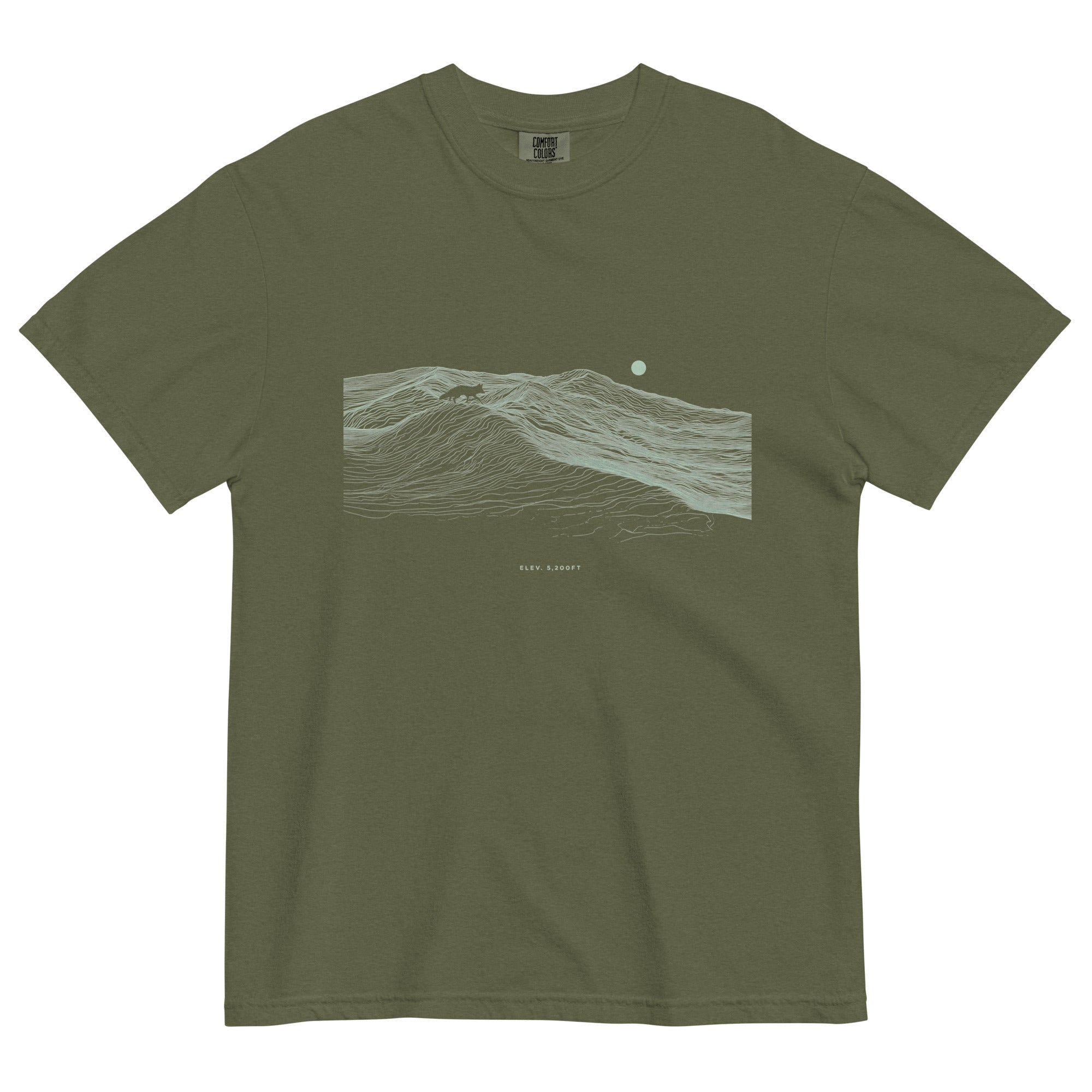 Fox on the ridge topographic design on a Hemp garment-dyed cotton t-shirt
