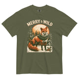 Fox in scarf Christmas design on a Hemp garment-dyed cotton t-shirt
