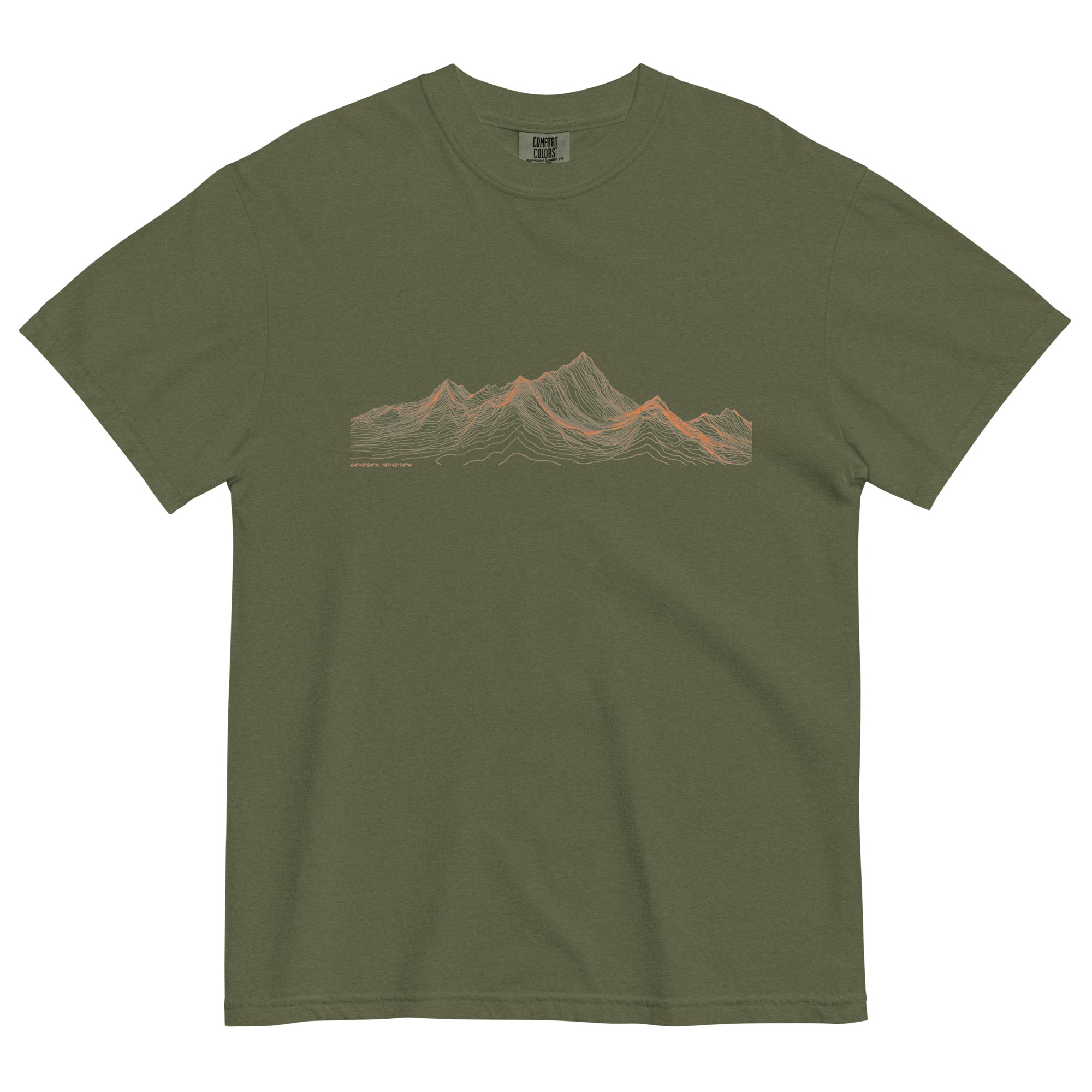 Mountain range topographic design on a Hemp garment-dyed cotton t-shirt