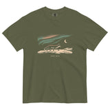 Fox and northern lights design on a Hemp garment-dyed cotton t-shirt