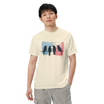 Birds on a wire design on an Ivory garment-dyed cotton t-shirt
