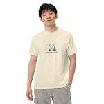 Deer and winter forest design on an Ivory garment-dyed cotton t-shirt