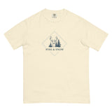 Deer and winter forest design on an Ivory garment-dyed cotton t-shirt