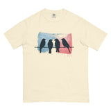 Birds on a wire design on an Ivory garment-dyed cotton t-shirt