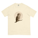 Owl and full moon design on an Ivory garment-dyed cotton t-shirt