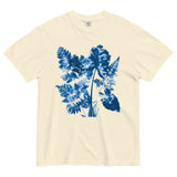 Fern and leaf cyanotype design on an Ivory garment-dyed cotton t-shirt
