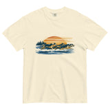 Wolf pack at sunset design on an Ivory garment-dyed cotton t-shirt