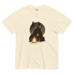 Bear and campfire design on an Ivory garment-dyed cotton t-shirt