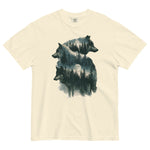 Wolf portraits and misty forest design on an Ivory garment-dyed cotton t-shirt