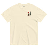 Elf and pine tree design on an Ivory garment-dyed cotton t-shirt