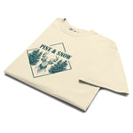 Stag emblem with pine and snow design on an Ivory garment-dyed cotton t-shirt