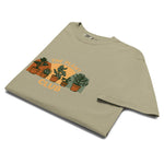 The Plant Club houseplants design on a Khaki garment-dyed cotton t-shirt
