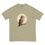 Owl and full moon design on a Khaki garment-dyed cotton t-shirt