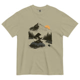 Bear playing guitar design on a Khaki garment-dyed cotton t-shirt