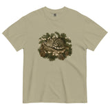 Kitten asleep in a Christmas wreath design on a Khaki garment-dyed cotton t-shirt
