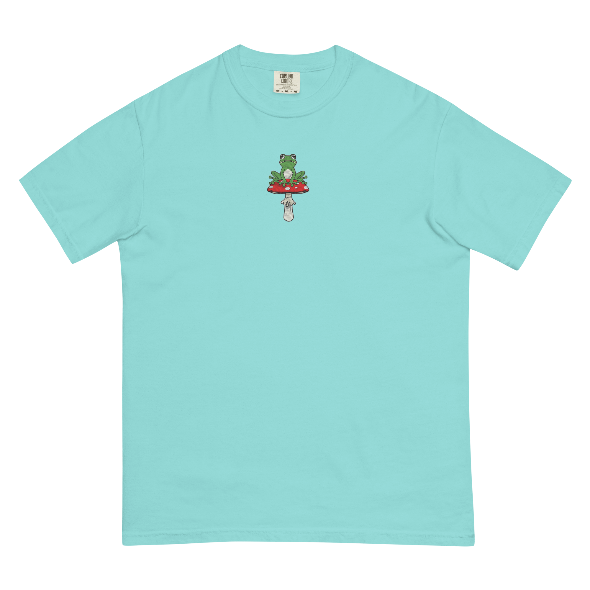 Frog on a Toadstool Embroidered Premium Unisex T-Shirt