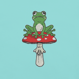 Frog on a Toadstool Embroidered Premium Unisex T-Shirt