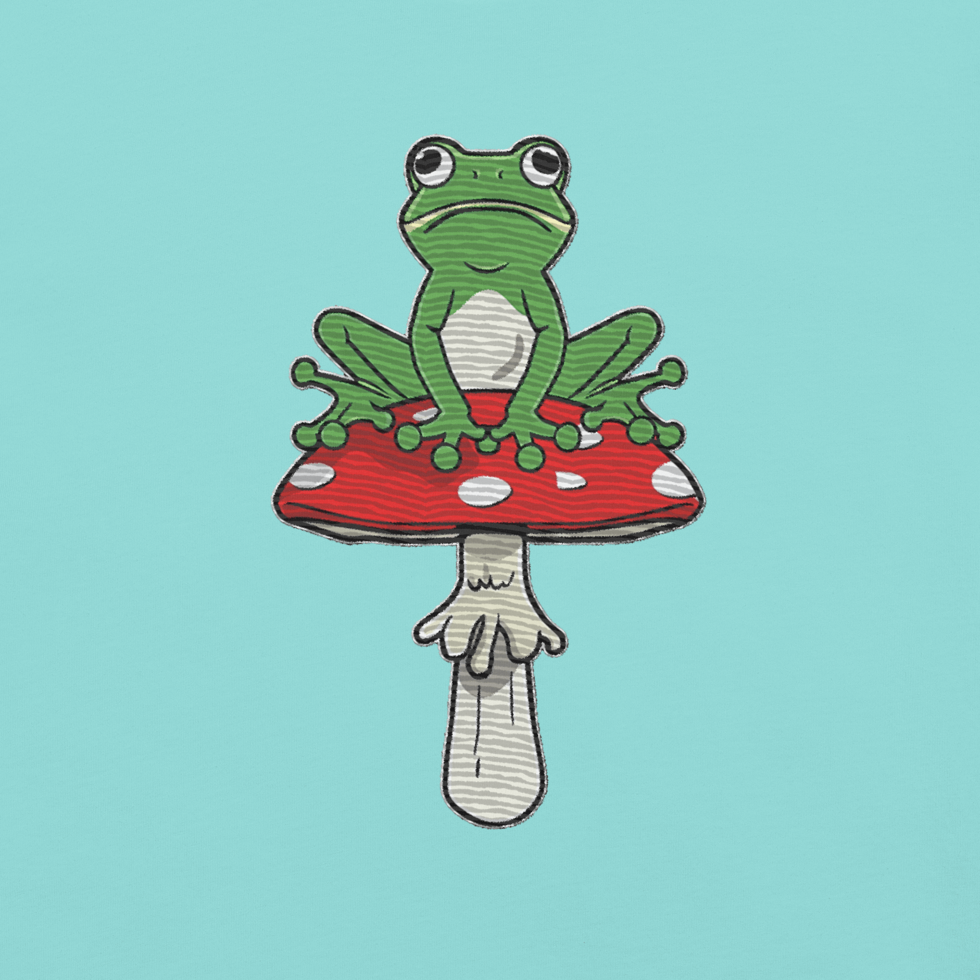 Frog on a Toadstool Embroidered Premium Unisex T-Shirt