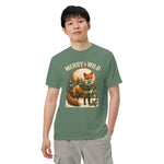 Fox in scarf Christmas design on a Light Green garment-dyed cotton t-shirt