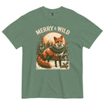 Fox in scarf Christmas design on a Light Green garment-dyed cotton t-shirt