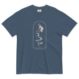 Wildflower and constellation design on a Midnight garment-dyed cotton t-shirt
