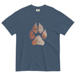 Wolf paw topographic design on a Midnight garment-dyed cotton t-shirt