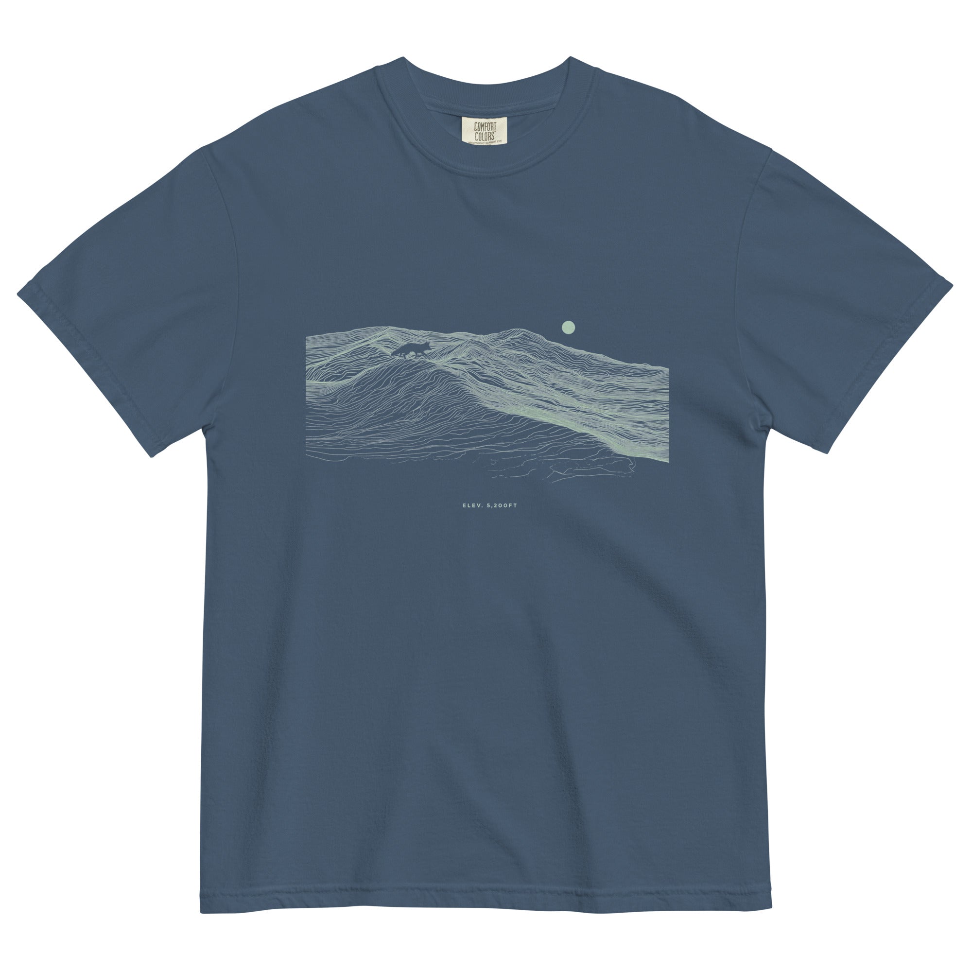 Fox on the ridge topographic design on a Midnight garment-dyed cotton t-shirt