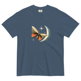 Butterfly and crescent moon design on a Midnight garment-dyed cotton t-shirt
