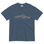 Mountain range topographic design on a Midnight garment-dyed cotton t-shirt