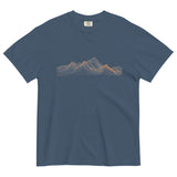 Mountain range topographic design on a Midnight garment-dyed cotton t-shirt