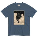 Black wolf in deep snow design on a Midnight garment-dyed cotton t-shirt