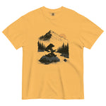 Bear playing guitar design on a Mustard garment-dyed cotton t-shirt
