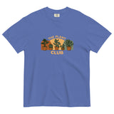 The Plant Club houseplants design on a Mystic Blue garment-dyed cotton t-shirt