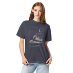 Hedgehog and snail design on a Navy garment-dyed cotton t-shirt