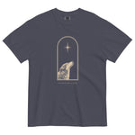 Wolf and star design on a Navy garment-dyed cotton t-shirt