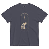 Wolf and star design on a Navy garment-dyed cotton t-shirt