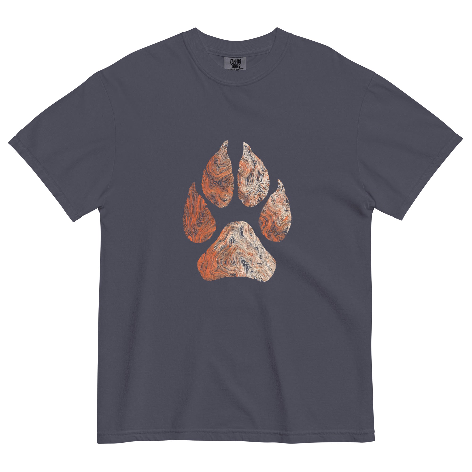 Wolf paw topographic design on a Navy garment-dyed cotton t-shirt