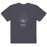 Camping under the stars design on a Navy garment-dyed cotton t-shirt