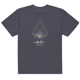 Camping under the stars design on a Navy garment-dyed cotton t-shirt
