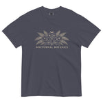 Nocturnal Botanics fern and flower design on a Navy garment-dyed cotton t-shirt