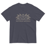 Nocturnal Botanics fern and flower design on a Navy garment-dyed cotton t-shirt