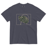 Monstera leaf design on a Navy garment-dyed cotton t-shirt