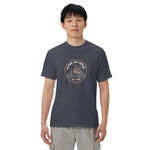 Alpine ski lodge gondola badge design on a Navy garment-dyed cotton t-shirt