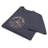 Alpine ski lodge gondola badge design on a Navy garment-dyed cotton t-shirt