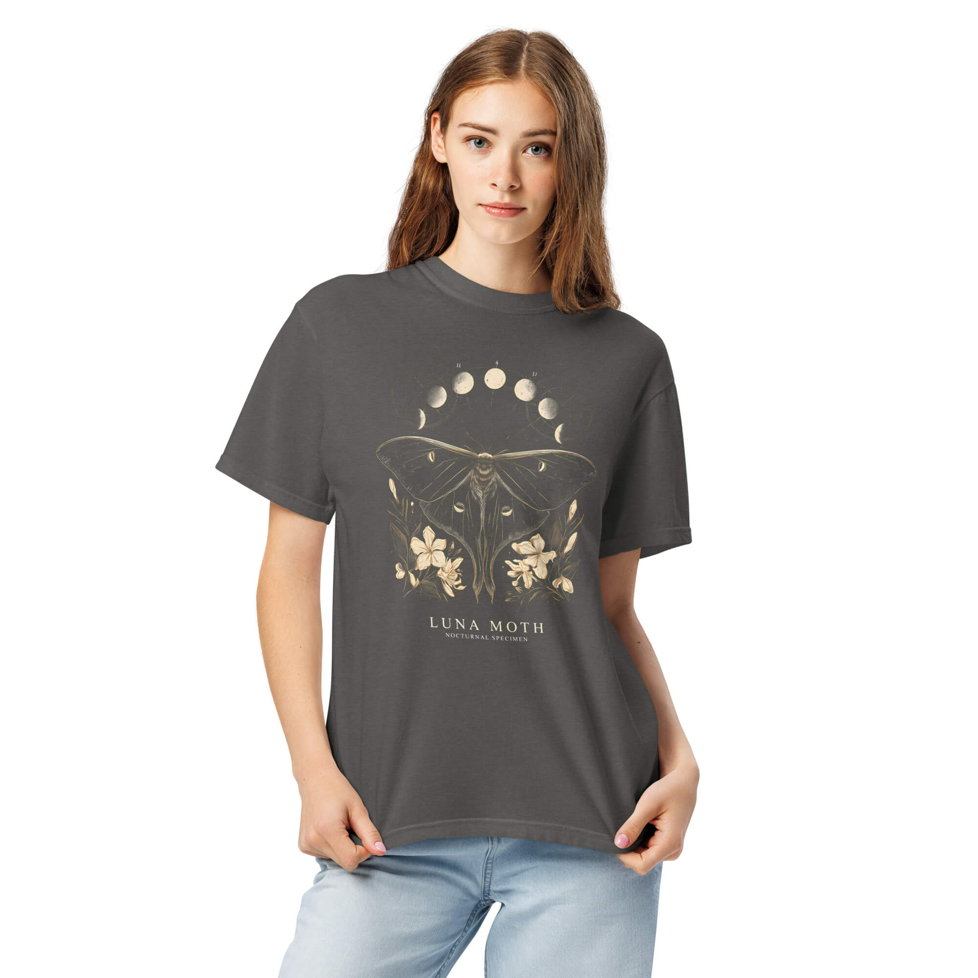 Wolf paw topographic design on a Pepper garment-dyed cotton t-shirt